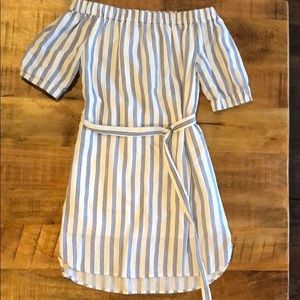 Michael Kors Blue and White Striped Strapless Dress